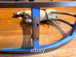 Vintage Hand-Carved Wooden Rocking Horse Folk Art Toy with Original Paint & Saddle