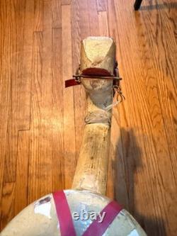 Vintage Hand-Carved Wooden Rocking Horse Folk Art Toy with Original Paint & Saddle