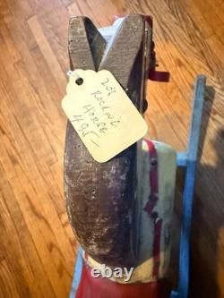 Vintage Hand-Carved Wooden Rocking Horse Folk Art Toy with Original Paint & Saddle