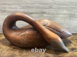 Vintage Hand Carved Wooden Swan Sculpture Folk Art Bird Figurine Decor 16