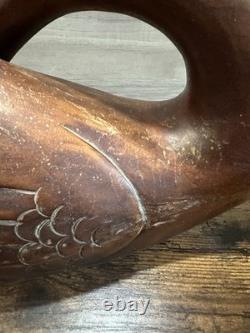 Vintage Hand Carved Wooden Swan Sculpture Folk Art Bird Figurine Decor 16