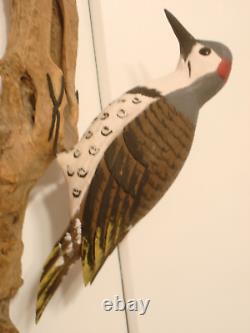 Vintage Hand Carved Woodpecker Art Sculpture Artist Signed Walter T. Powell