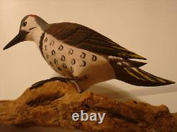 Vintage Hand Carved Woodpecker Art Sculpture Artist Signed Walter T. Powell