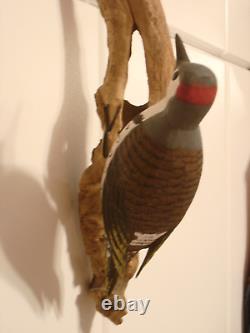 Vintage Hand Carved Woodpecker Art Sculpture Artist Signed Walter T. Powell