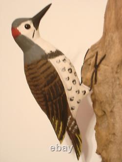 Vintage Hand Carved Woodpecker Art Sculpture Artist Signed Walter T. Powell