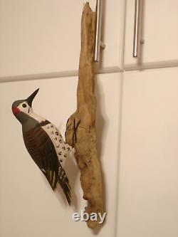 Vintage Hand Carved Woodpecker Art Sculpture Artist Signed Walter T. Powell