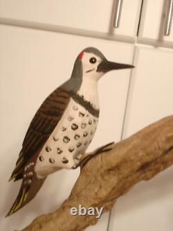 Vintage Hand Carved Woodpecker Art Sculpture Artist Signed Walter T. Powell