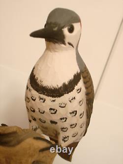 Vintage Hand Carved Woodpecker Art Sculpture Artist Signed Walter T. Powell