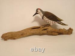 Vintage Hand Carved Woodpecker Art Sculpture Artist Signed Walter T. Powell