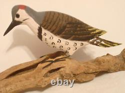 Vintage Hand Carved Woodpecker Art Sculpture Artist Signed Walter T. Powell