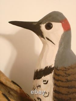 Vintage Hand Carved Woodpecker Art Sculpture Artist Signed Walter T. Powell