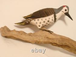 Vintage Hand Carved Woodpecker Art Sculpture Artist Signed Walter T. Powell