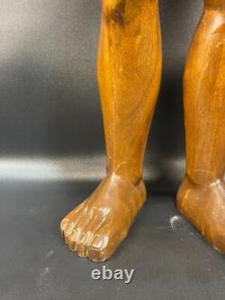 Vintage Hand Carved wood folk art legs/feet stool RARE 17in. By 12in
