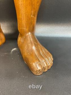 Vintage Hand Carved wood folk art legs/feet stool RARE 17in. By 12in