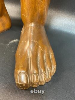 Vintage Hand Carved wood folk art legs/feet stool RARE 17in. By 12in