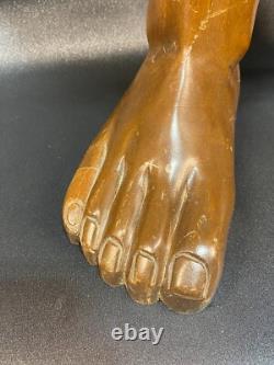 Vintage Hand Carved wood folk art legs/feet stool RARE 17in. By 12in