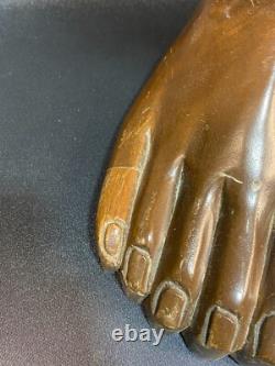 Vintage Hand Carved wood folk art legs/feet stool RARE 17in. By 12in