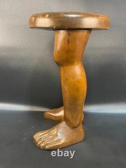 Vintage Hand Carved wood folk art legs/feet stool RARE 17in. By 12in