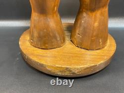 Vintage Hand Carved wood folk art legs/feet stool RARE 17in. By 12in