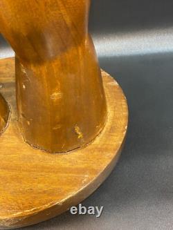 Vintage Hand Carved wood folk art legs/feet stool RARE 17in. By 12in