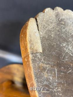 Vintage Hand Carved wood folk art legs/feet stool RARE 17in. By 12in