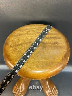 Vintage Hand Carved wood folk art legs/feet stool RARE 17in. By 12in