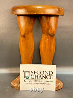 Vintage Hand Carved wood folk art legs/feet stool RARE 17in. By 12in