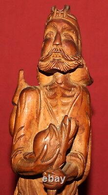 Vintage Hand Carving Wood Statuette man with stick and shield