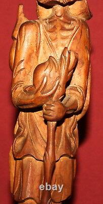 Vintage Hand Carving Wood Statuette man with stick and shield