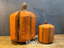 Vintage Hand Made & Painted Carved Wooden Pumpkins Folk Art 1 of a Kind Unique