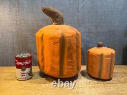 Vintage Hand Made & Painted Carved Wooden Pumpkins Folk Art 1 of a Kind Unique
