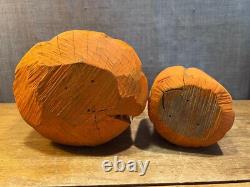 Vintage Hand Made & Painted Carved Wooden Pumpkins Folk Art 1 of a Kind Unique