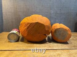 Vintage Hand Made & Painted Carved Wooden Pumpkins Folk Art 1 of a Kind Unique
