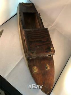 Vintage Hand made Hand Carved Wooden Folk Art Toy Boat Cabin Cruiser Ship