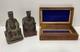 Vintage Handcrafted Wood Sculptures 2 Seated Figures With Inlayed Wood Box