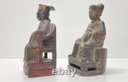 Vintage Handcrafted Wood Sculptures 2 Seated Figures with Inlayed Wood Box