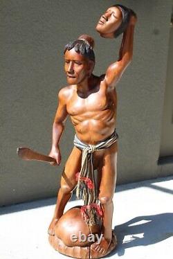 Vintage Headhunter Wood Sculpture 38, Mid Century 1960's, Philippines Folk Art