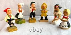 Vintage Henning Norway Hand Carved Wood, 6 Dancers 1970s Folk Art