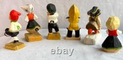 Vintage Henning Norway Hand Carved Wood, 6 Dancers 1970s Folk Art