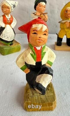 Vintage Henning Norway Hand Carved Wood, 6 Dancers 1970s Folk Art