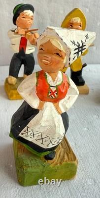 Vintage Henning Norway Hand Carved Wood, 6 Dancers 1970s Folk Art