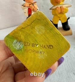 Vintage Henning Norway Hand Carved Wood, 6 Dancers 1970s Folk Art