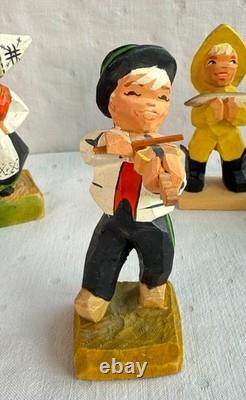 Vintage Henning Norway Hand Carved Wood, 6 Dancers 1970s Folk Art