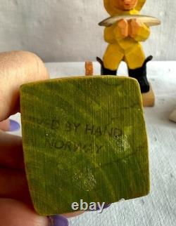 Vintage Henning Norway Hand Carved Wood, 6 Dancers 1970s Folk Art