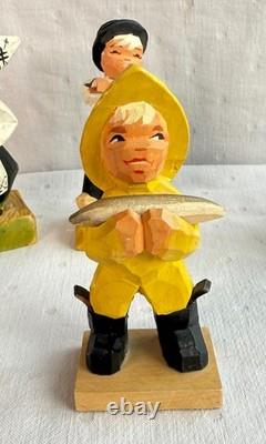 Vintage Henning Norway Hand Carved Wood, 6 Dancers 1970s Folk Art