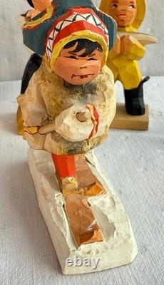 Vintage Henning Norway Hand Carved Wood, 6 Dancers 1970s Folk Art