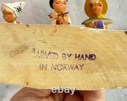 Vintage Henning Norway Hand Carved Wood, 6 Dancers 1970s Folk Art