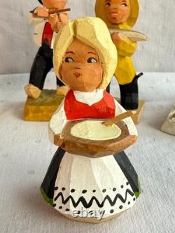 Vintage Henning Norway Hand Carved Wood, 6 Dancers 1970s Folk Art