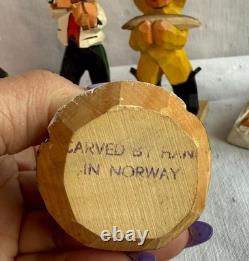 Vintage Henning Norway Hand Carved Wood, 6 Dancers 1970s Folk Art
