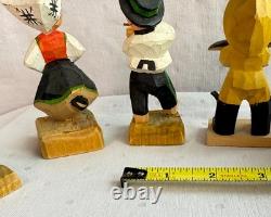 Vintage Henning Norway Hand Carved Wood, 6 Dancers 1970s Folk Art